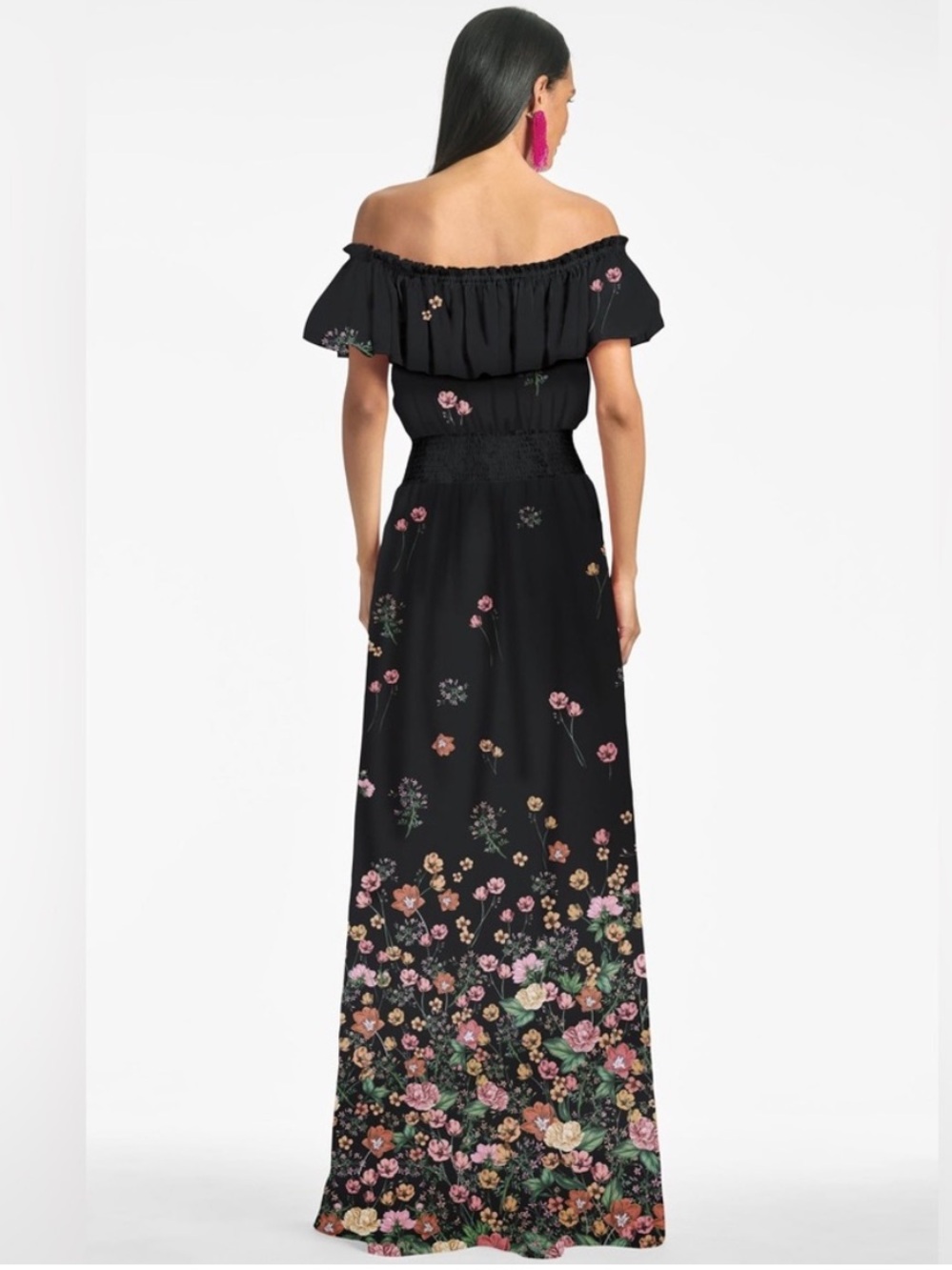 Sachin & Babi Black Floral Nikki Dress Dark Garden Maxi Off Shoulder Size 10 - Picture 2 of 12